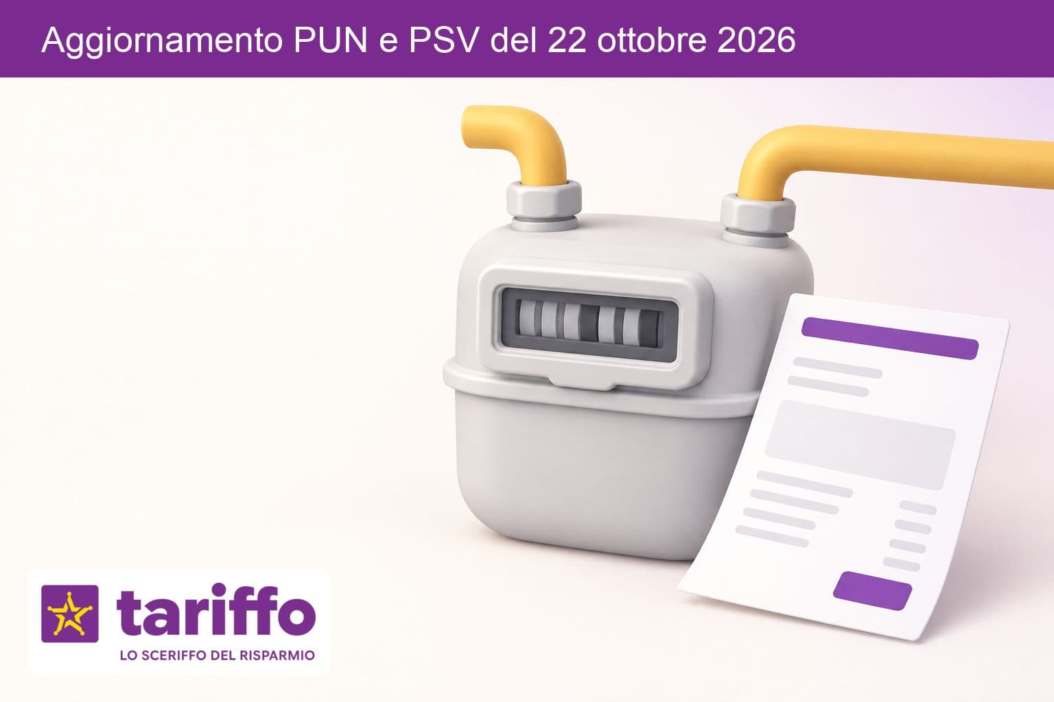 Un contatore del gas domestico accanto a una bolletta senza scritte, con quadrante non leggibile